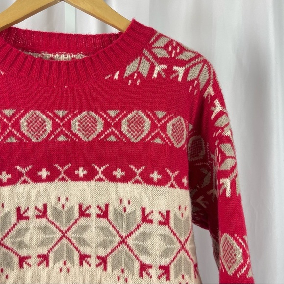 Holiday Large Oversized Snowflake Knit Crewneck Sweater Soft Pullover Ribbed - Picture 4 of 7